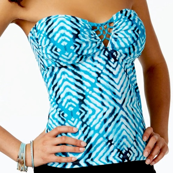 HULA HONEY After Shock Tie-Dyed Cut-Out Back Tankini Teal Macrame Detail Large - Picture 6 of 13